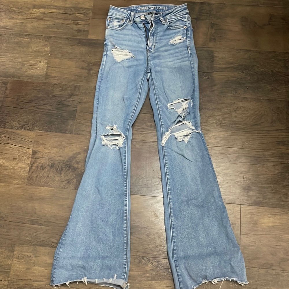 Regular style next level stretch high waist ripped jeans
